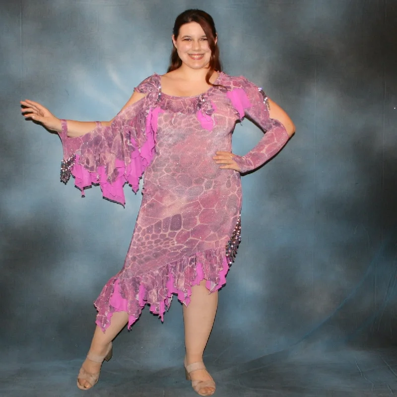 Orchid Latin-Rhythm Dress With Flounces & Hand Beading-Wild Violet