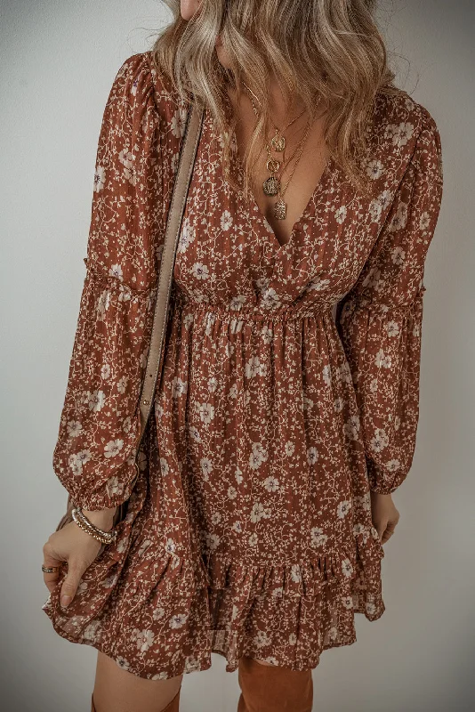 Blue Zone Planet | Brown Boho Floral Ruffled Puff Sleeve V Neck Mini Dress Classic Solid Mini Dress Blue Zone Planet | Brown Boho Floral Ruffled Puff Sleeve V Neck Mini Dress Classic Solid Mini Dress