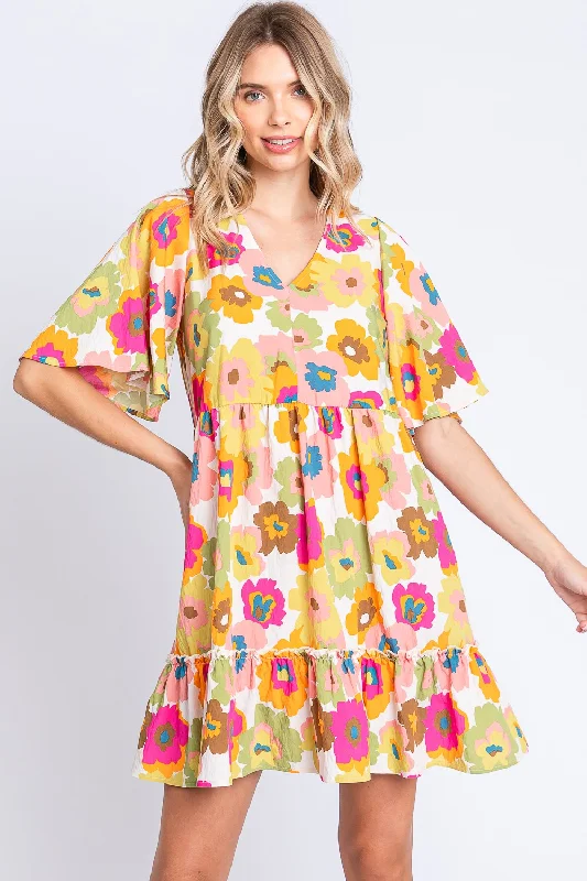 Blue Zone Planet | GeeGee Full Size Floral V-Neck Ruffle Trim Mini Dress Chic Sleeveless Mini Dress Blue Zone Planet | GeeGee Full Size Floral V-Neck Ruffle Trim Mini Dress Chic Sleeveless Mini Dress