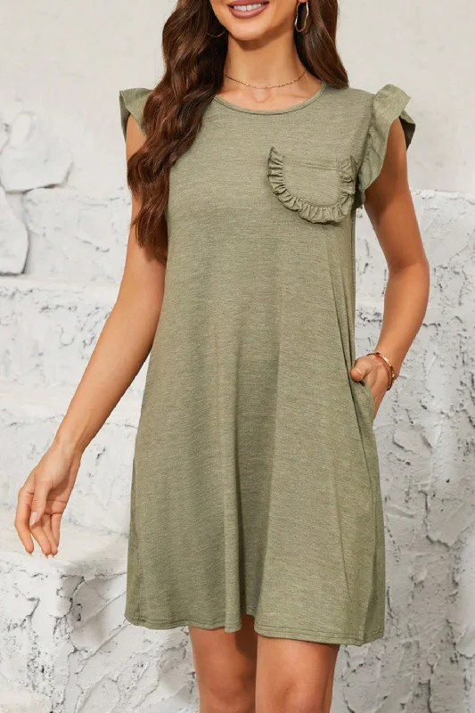 Blue Zone Planet | Pocketed Ruffled Cap Sleeve Mini Dress Comfortable Smocked Mini Dress Blue Zone Planet | Pocketed Ruffled Cap Sleeve Mini Dress Comfortable Smocked Mini Dress