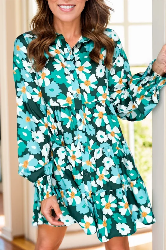 Blue Zone Planet | Printed Collared Neck Lantern Sleeve Mini Dress Classic Casual Mini Dress Blue Zone Planet | Printed Collared Neck Lantern Sleeve Mini Dress Classic Casual Mini Dress