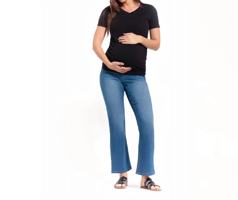 30" Maternity Slim Boot Jean With Bellyband In Tobias Elegant Raw Hem Jeans