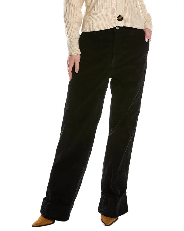 7 For All Mankind Black Corduroy Wide Leg Jean Fashionable Raw Hem Bootcut Jeans