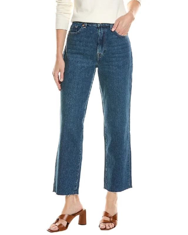 7 For All Mankind Logan Bluebell Stovepipe Jean Fashionable Frayed Hem Denim