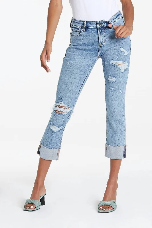 Blaire High Rise Cuffed Slim Straight Jean In Glass Beach Fashionable Relaxed Fit Denim