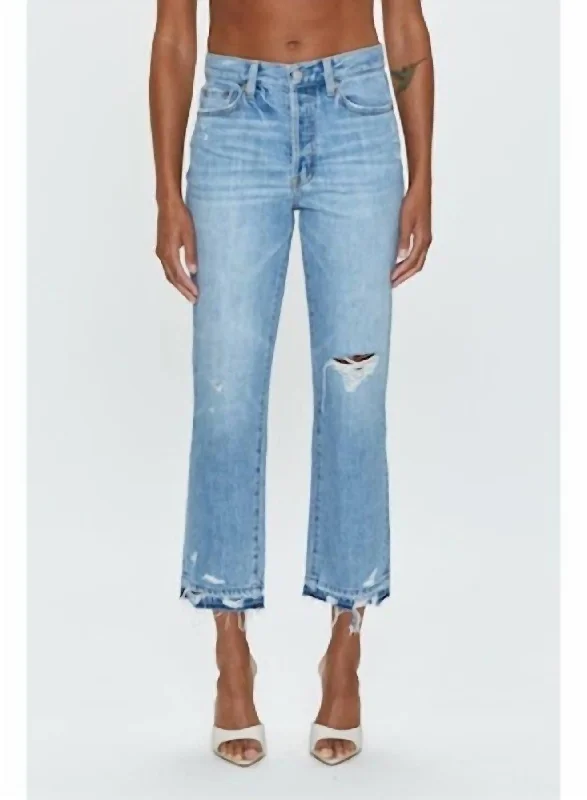 Charlie High Rise Straight Jeans In Scenic Distressed Stylish High-Rise Mom Jeans