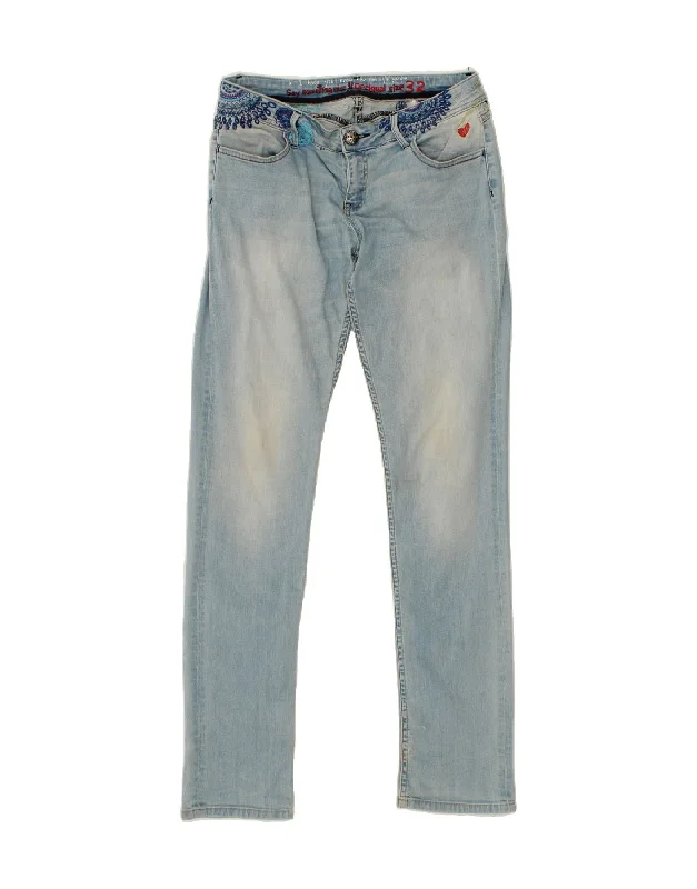 DESIGUAL Womens Slim Jeans W32 L34 Blue Elegant Wide-Leg Jeans