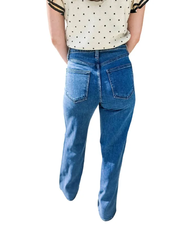 High Rise Palazzo Jeans In Medium Wash Casual Wide-Legged Denim Jeans