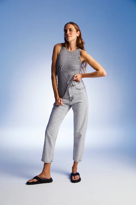 High-Waisted Jeans Stylish Acid-Wash Jeans