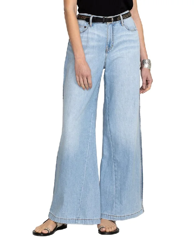 Johnny Was Melanie Blanket Stitch Wide Leg Jean Casual Wide-Legged Denim Jeans
