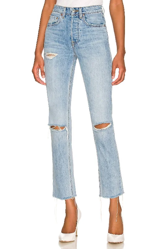 Karolina High Rise Straight Crop Jean In Point Loma Blue Chic Ripped Jeans
