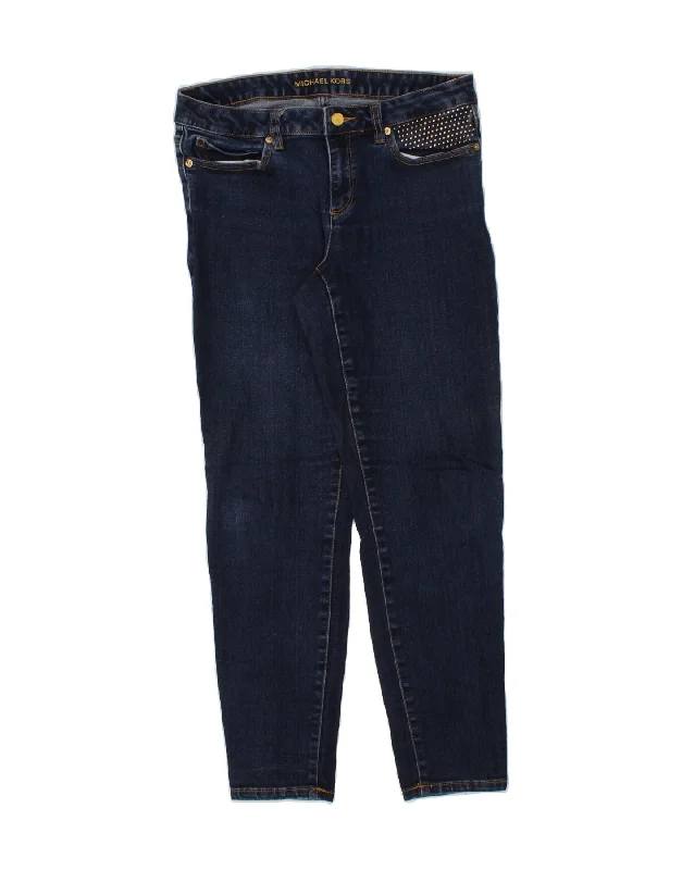 MICHAEL KORS Womens Slim Cropped Jeans US 8 Medium W30 L27 Navy Blue Cozy Wide-Legged Jeans MICHAEL KORS Womens Slim Cropped Jeans US 8 Medium W30 L27 Navy Blue Cozy Wide-Legged Jeans