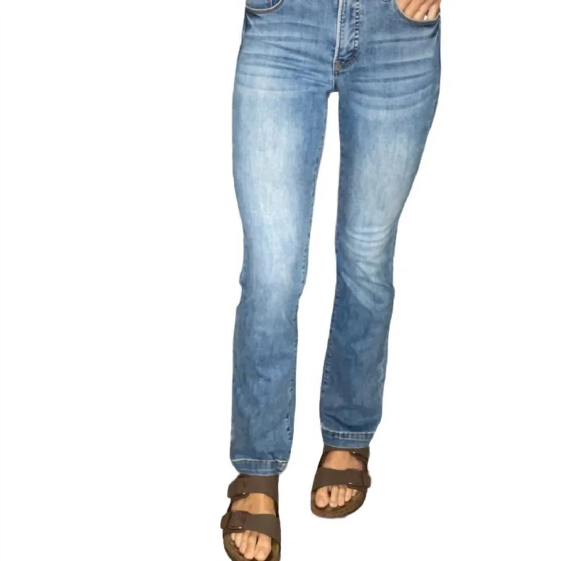 Mid Rise Slim Bootcut Cut Jeans In Medium Wash Casual Bootcut Ripped Jeans
