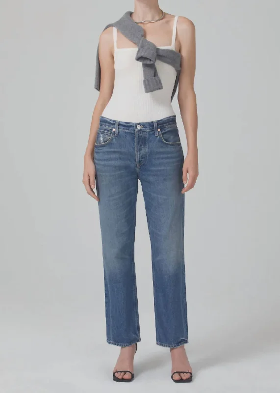 Neve Low Slung Jean In Oasis Stylish Paperbag Waist Denim
