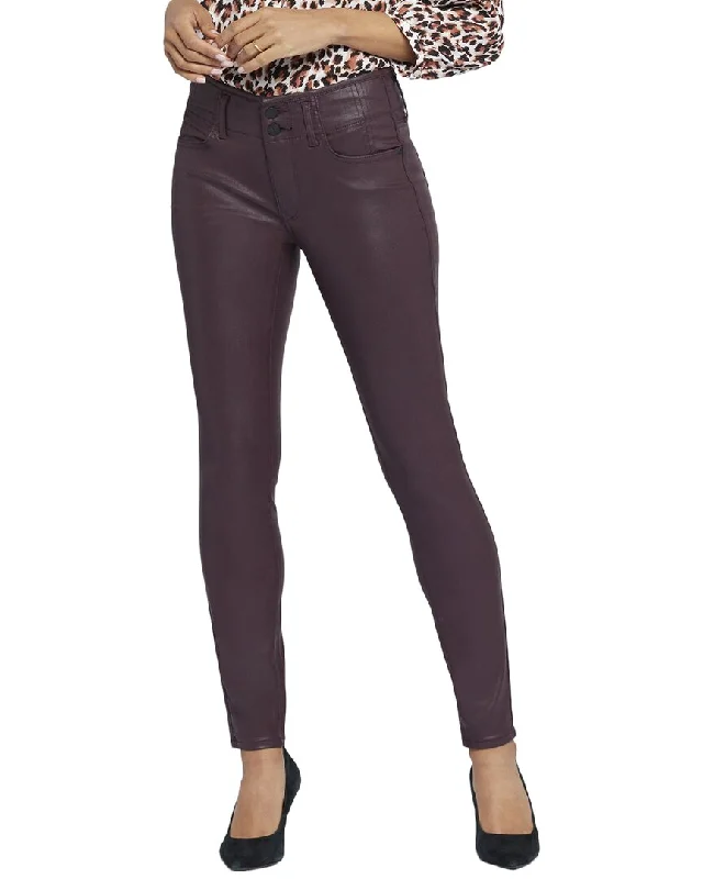 NYDJ Ami Dark Cherry Coated Skinny Leg Jean Fashionable Distressed Jeans
