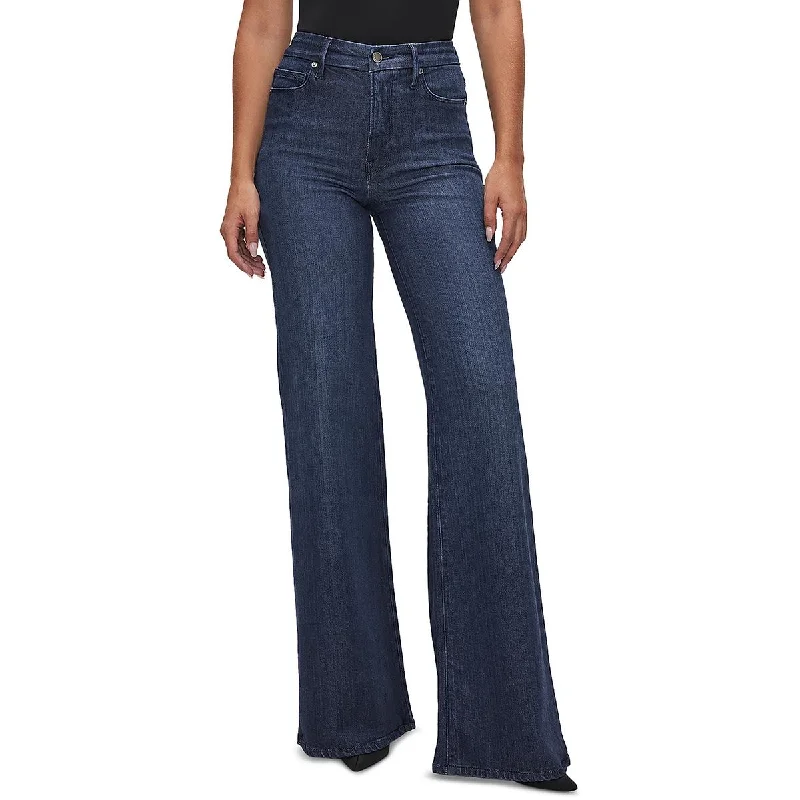 Plus Good Waist Womens High Rise Denim Wide Leg Jeans Fashionable Raw Edge Jeans
