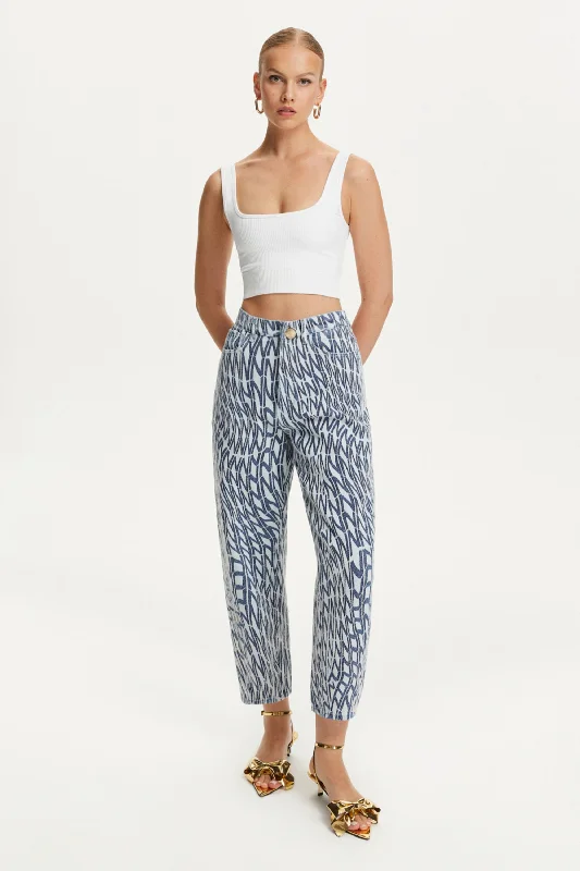 Printed Mom Jeans Trendy Bootcut High-Waisted Jeans