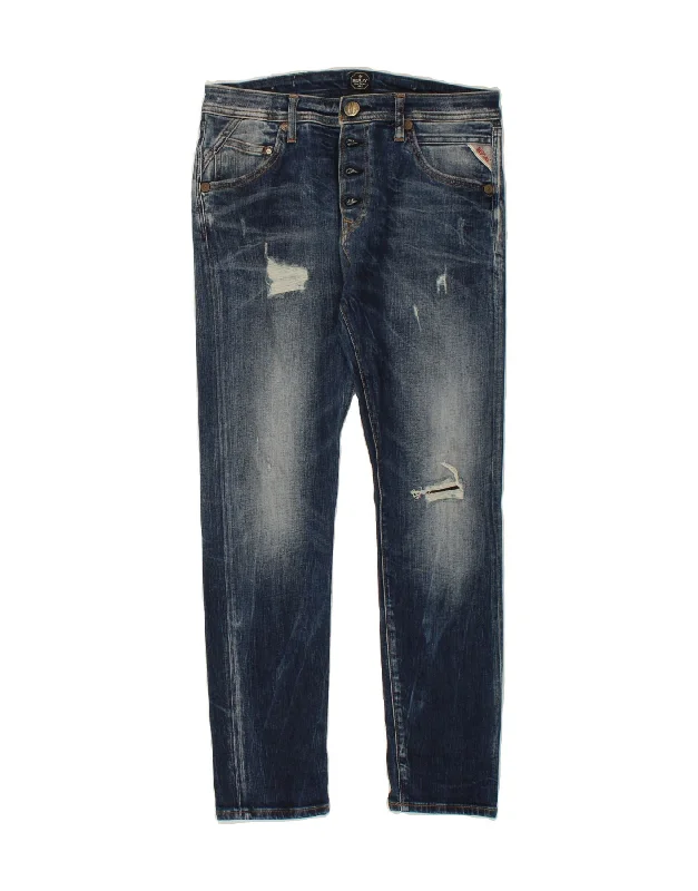 REPLAY Womens Distressed Slim Jeans W26 L27 Blue Cotton Comfortable Full-Length Denim Jeans REPLAY Womens Distressed Slim Jeans W26 L27 Blue Cotton Comfortable Full-Length Denim Jeans
