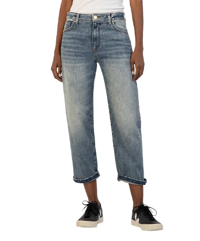 Sienna Baggy Boyfriend Crop Jeans In Shaped Wash Comfortable Ankle Jeans