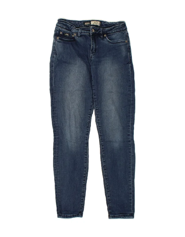 SUPERDRY Womens Alexa Jegging Jeans W28 L30 Blue Cotton Fashionable Raw Hemmed Jeans