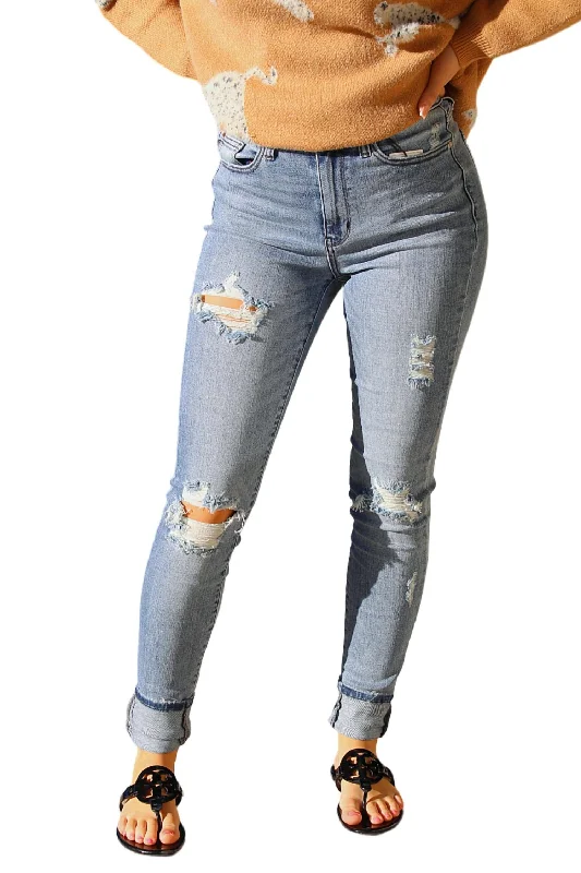 Tall Jeans With Holes In Medium Wash Casual Loose Fit Jeans