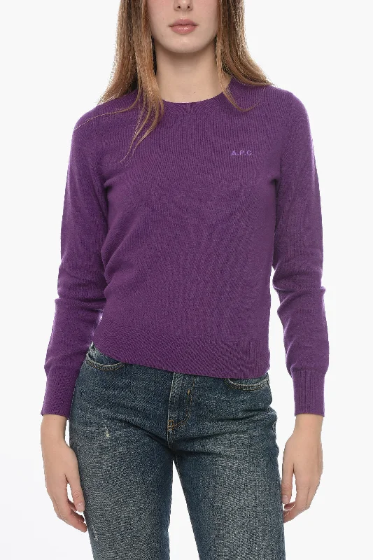A.P.C. Virgin Wool Crewneck Sweater with Embroidered Logo Welt Pockets Slit Pockets Flap Pockets A.P.C. Virgin Wool Crewneck Sweater with Embroidered Logo Welt Pockets Slit Pockets Flap Pockets