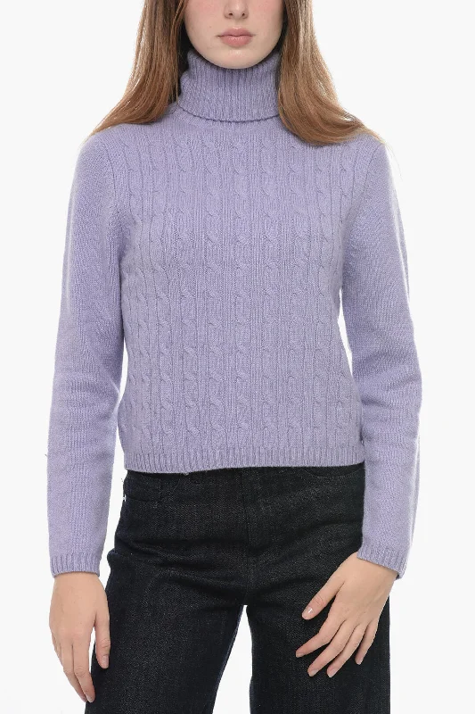 Allude Cable Knit Cashmere Turtleneck Sweater Denim Fabric Leather Fabric Suede Fabric Allude Cable Knit Cashmere Turtleneck Sweater Denim Fabric Leather Fabric Suede Fabric