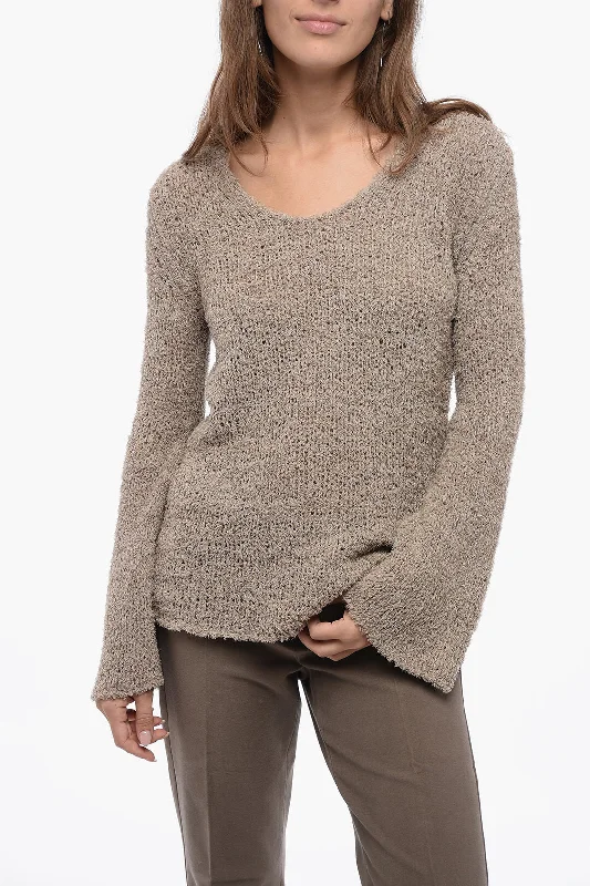 By Malene Birger Crew Neck Cotton Blend Sweater with Wide Sleeves Chenille Fabric Brocade Fabric Lace Fabric By Malene Birger Crew Neck Cotton Blend Sweater with Wide Sleeves Chenille Fabric Brocade Fabric Lace Fabric
